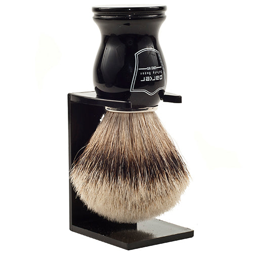 Parker Black Handle Silvertip Badger Shaving Brush and Stand